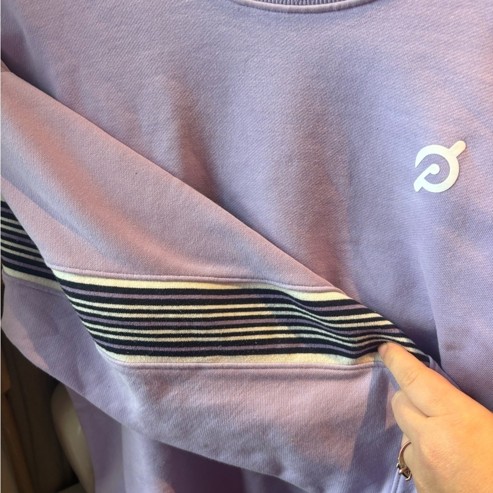 Peloton Women's Light Purple Crew Neck Sweatshirt with Striped Sleeves - Picture 4 of 6